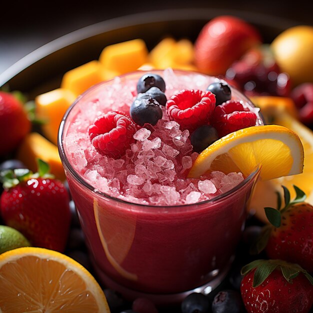 Foto epic fusion extreme macro sinfonia di frutta fresca smoothie