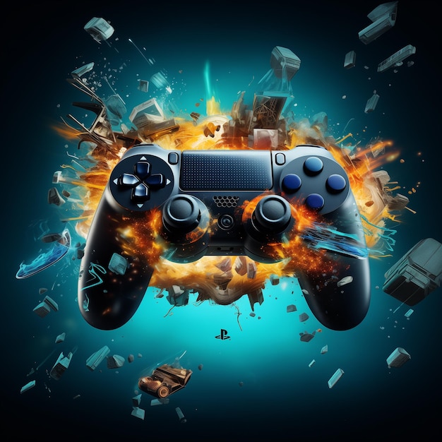 Photo epic game controller exploding gaming background