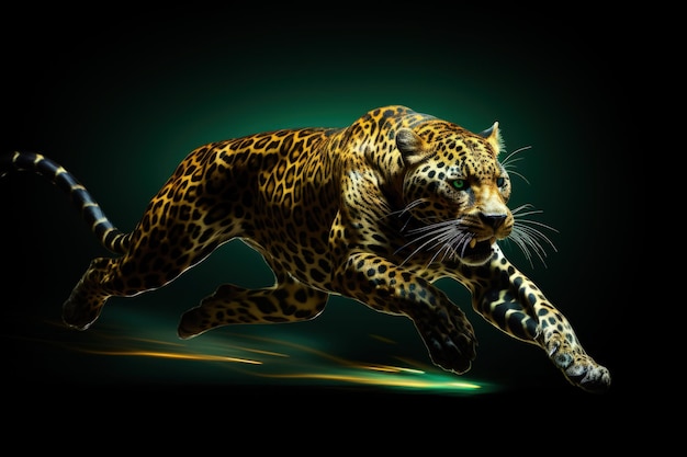 Photo epic gold jaguar jump generative ai