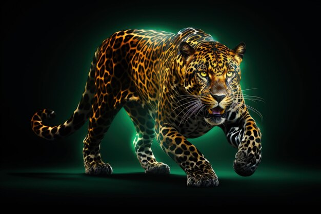 Photo epic gold jaguar jump generative ai