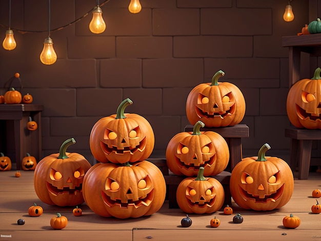 epic halloween evil pumpkin in house