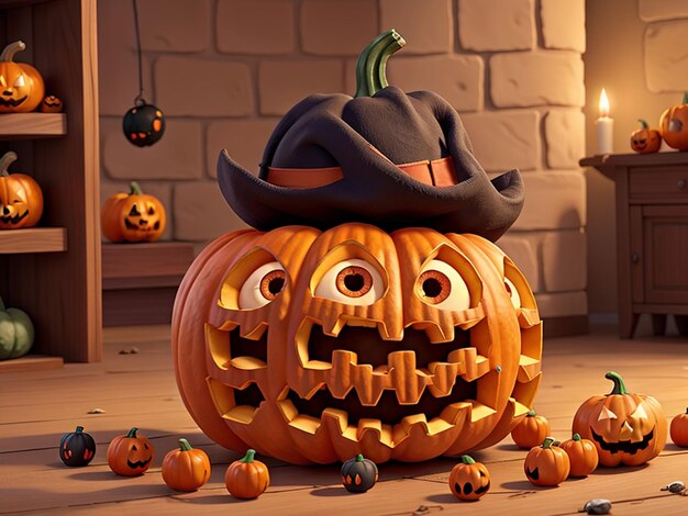 epic halloween evil pumpkin in house