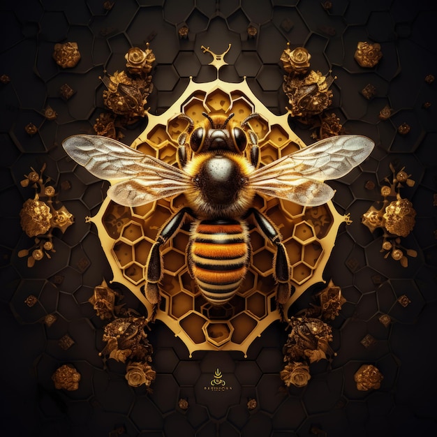 Epic Honey Bee Hive 기하학 큐브 여왕벌 개념 생성 AI