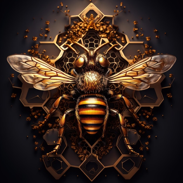 Epic Honey Bee Hive Geometric Cube Queen Bee Concept Generative AI