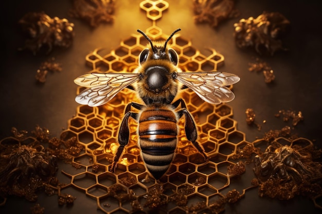 Epic Honey Bee Hive Geometric Cube Queen Bee Concept Generative AI