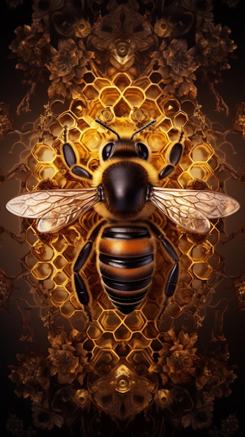 Epic Honey Bee Hive Geometric Cube Queen Bee Concept Generative AI