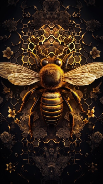 Epic Honey Bee Hive Geometric Cube Queen Bee Concept Generative AI