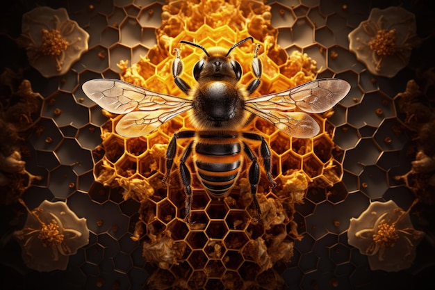 Epic Honey Bee Hive Geometrische Cube Queen Bee Concept Generatieve AI