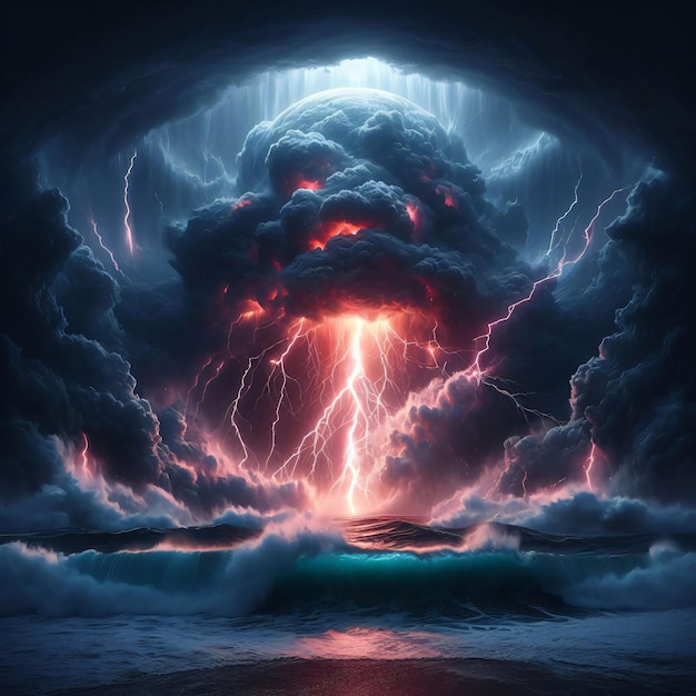 Premium Photo Epic Huge Storm Lightning Thunder Ocean Waves Bad Premium Photo Epic Huge Storm Lightning Thunder Ocean Waves Bad