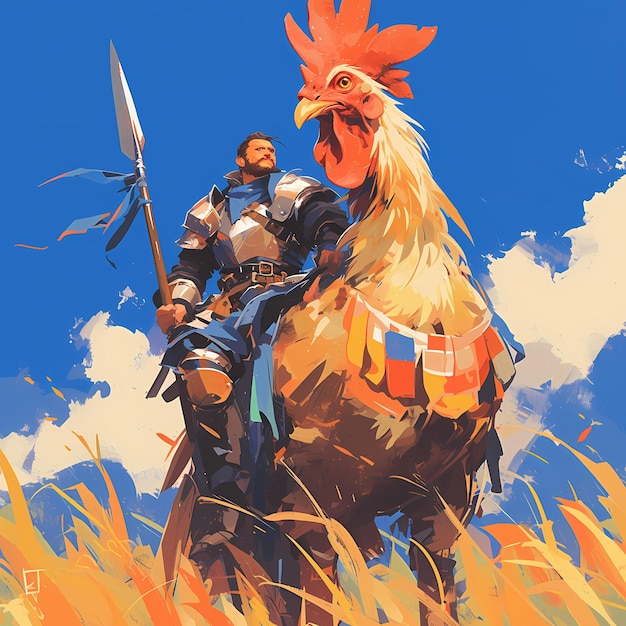 Photo epic journey knight and rooster