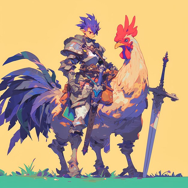 Photo epic knight and rooster fantasy