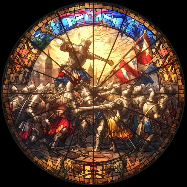 Epic Medieval Battle Stained Glass Window