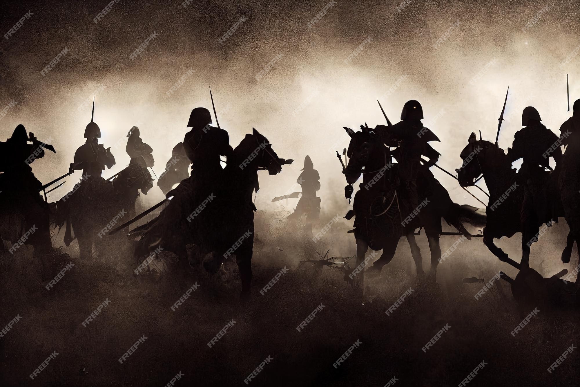 Premium Photo | Epic medieval battle with warriors men fighting on  battlefield scene background digital illustration