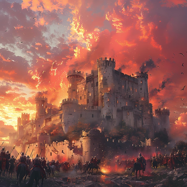 Epic Medieval Siege Battle at Sunset