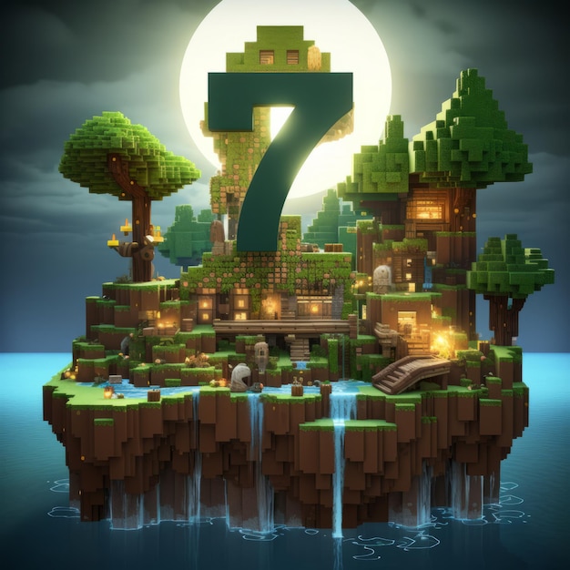 Photo the epic minecraft adventure unleashing the magic of number 7 with minecraft themes and textures