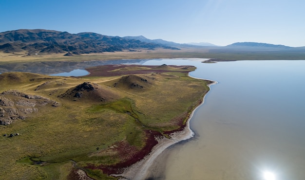 Epic mountain lake, aerial photography