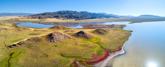 Epic mountain lake, aerial photography