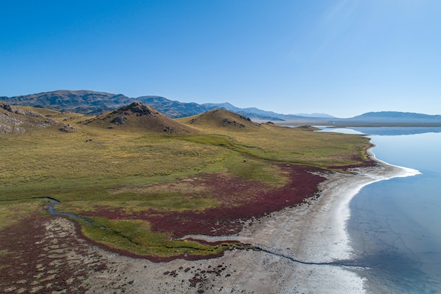 Epic mountain lake, aerial photography