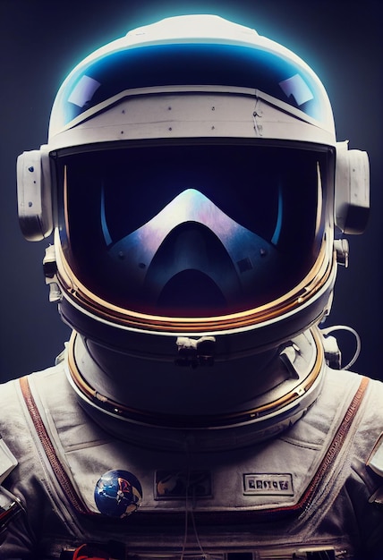 Foto film epico illustrazione del ritratto cinematografico di un astronauta con fiori all'interno del casco esplorazione concettuale della galassia uomo dal futuro videogioco o film rete neurale ai computer generated art