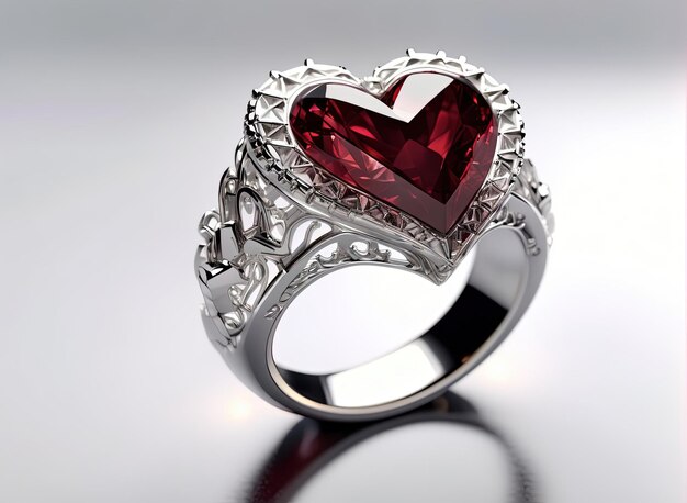 Epic ring with maroon heart of crystal glass