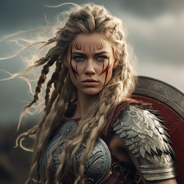 The Epic Saga Embracing Destiny A Hyperrealistic 4K Viking Shield Maiden adorned in Battle Scars