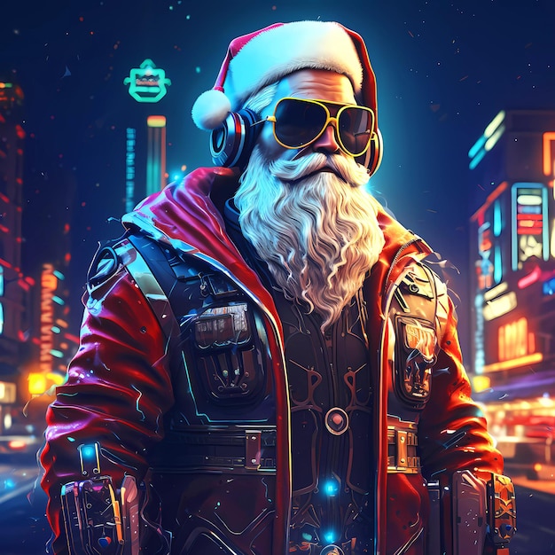 Epic santa claus character in cyberpunk style