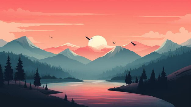 epic scene mountains vectorial