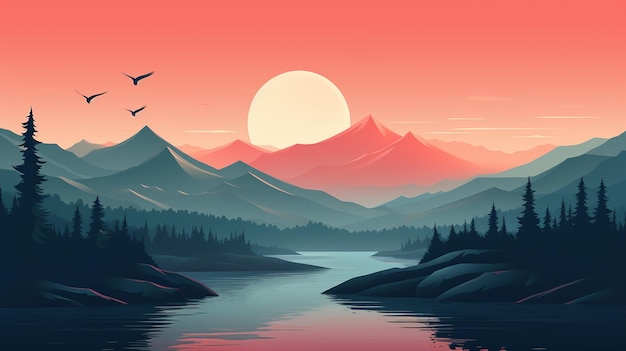 epic scene mountains vectorial