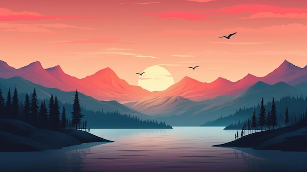 epic scene mountains vectorial