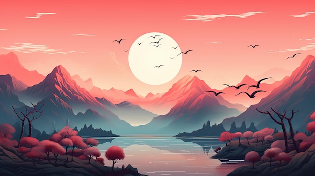 epic scene mountains vectorial