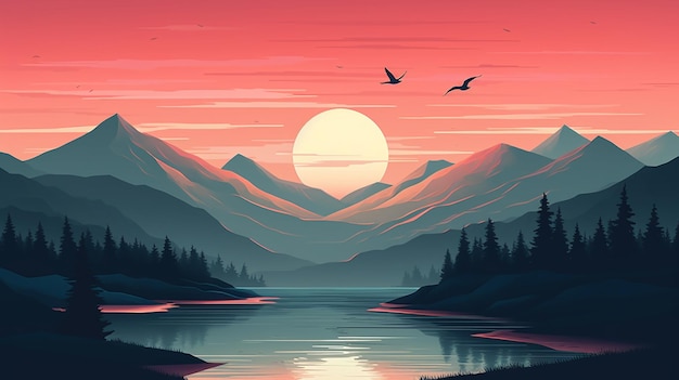 epic scene mountains vectorial