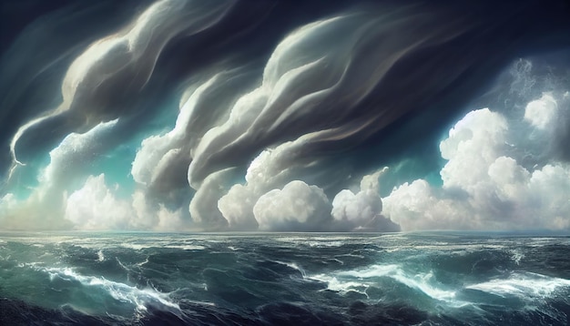 Epic sea background storm in the sea Digital illustration digital painting