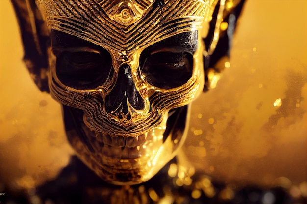 Epic shot film portrait of Black Marble Skeleton covered in melting golden paintAI Generated Art