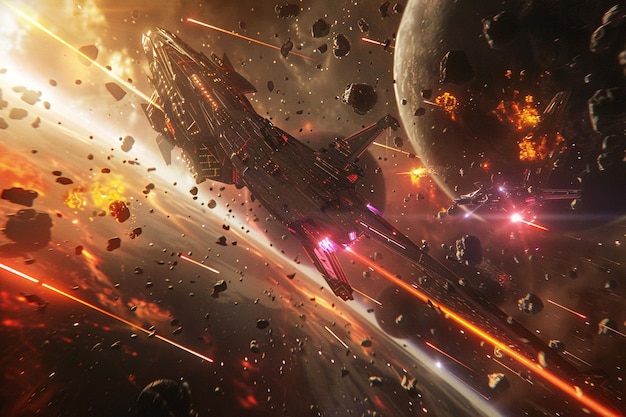 Photo epic space battle involving warriors from various