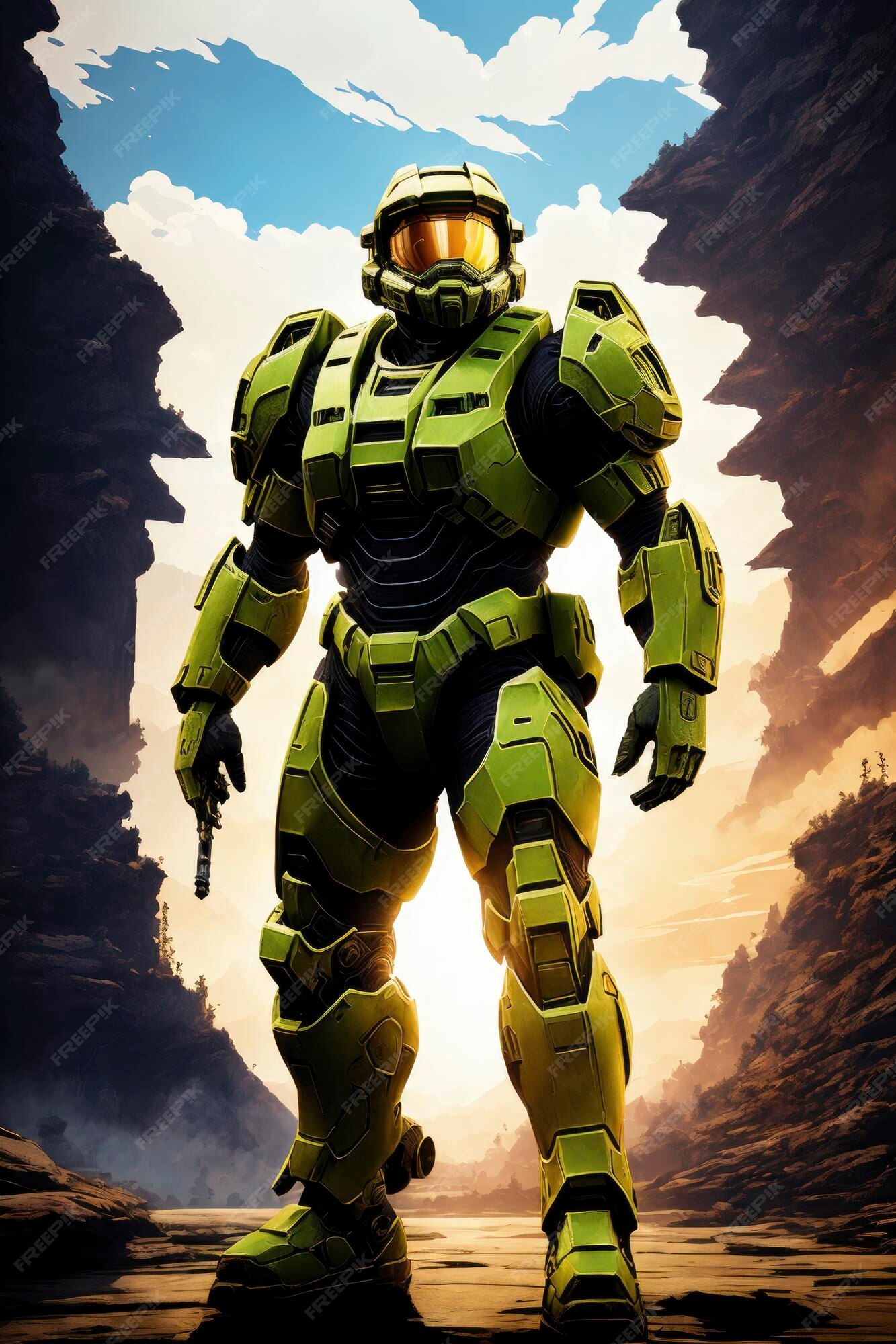 Premium AI Image Epic Stand of Halo Master Chief