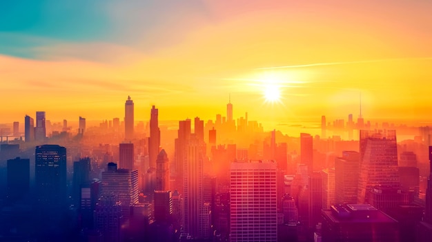 Photo epic sunrise over a city skyline with a warm golden glow