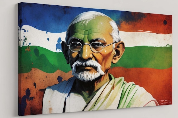 インドの国旗ガンジーの壮大なテーマのキャンバスの色