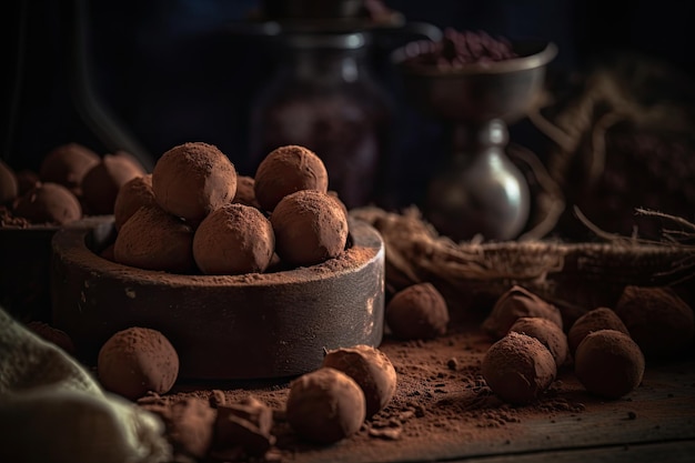 Epicurean Delight Tasty Homemade Chocolate Truffles A Closeup of Sweet Cocoa Delicacy