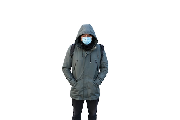 Epidemic virus. Man in mask isolated on white background. Dangerous flu strain cases. Pandemic disease. Health problem concept.