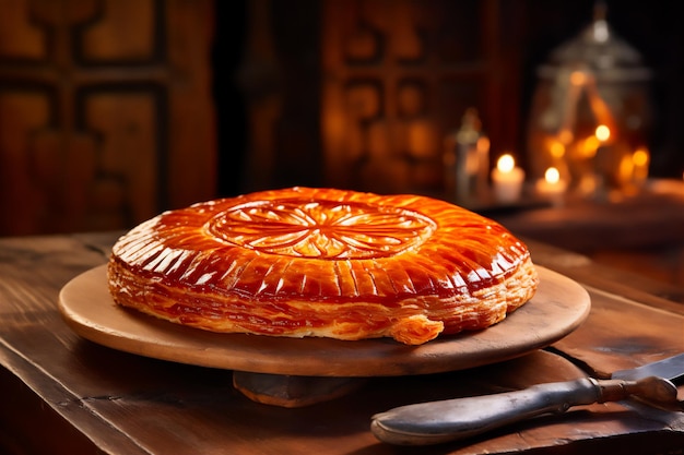 epiphany frangipane cake top view on wooden table