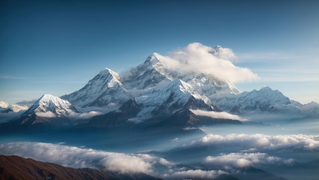 Epische Himalaya Majesteit Dhaulagiri en Machapuchare boven de wolken