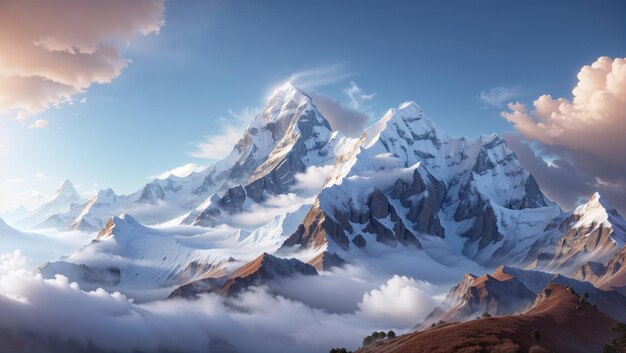 Epische Himalaya Majesteit Dhaulagiri en Machapuchare boven de wolken