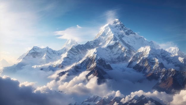 Epische Himalaya Majesteit Dhaulagiri en Machapuchare boven de wolken