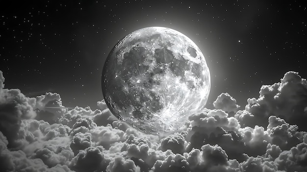 Epische volle maanfotografie door wolken heen.