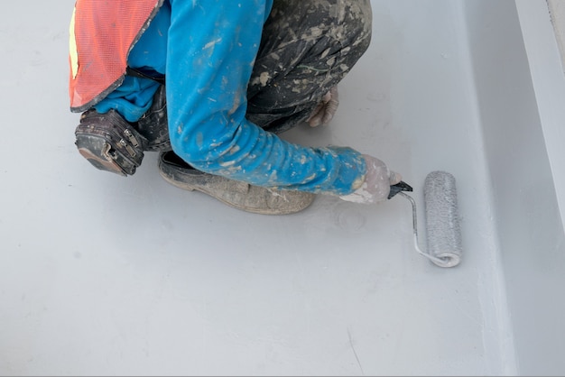 Epoxy paint on concrete floor for water proof protection industrial warehouse in japan