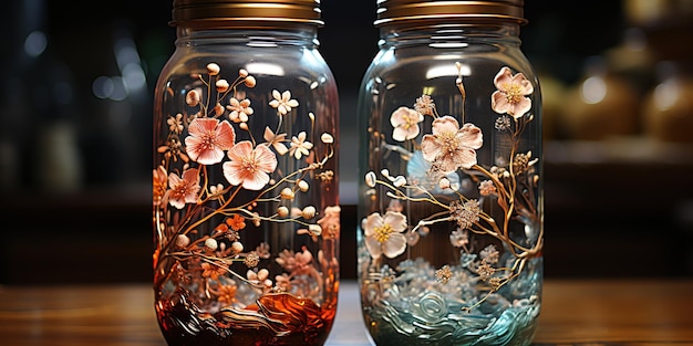 Epoxy resin jars with flowers for decoration