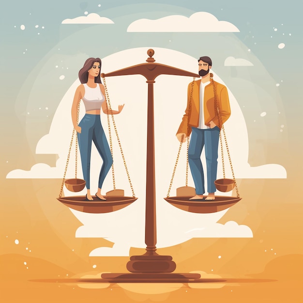 Photo equality between man and woman on a pair of scales