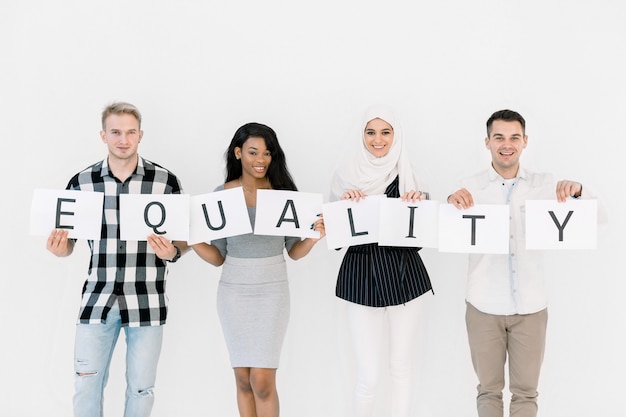 Photo equality of races, no racism concept. races united against discrimination and racism. 