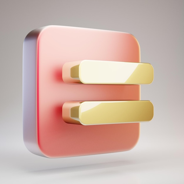 Equals icon. Golden Equals symbol on red matte gold plate. 3D rendered Social Media Icon.