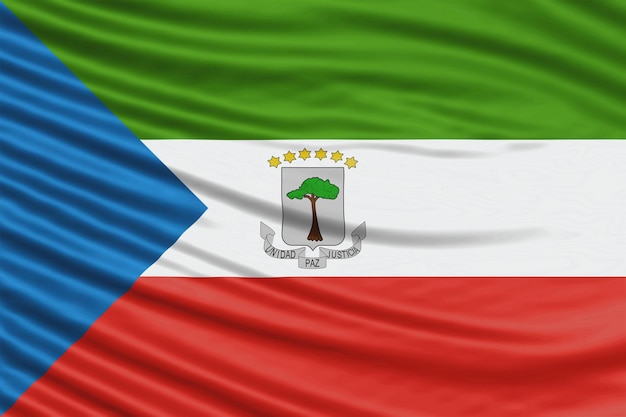 赤道ギニアの旗の波をクローズ アップ、国旗の背景